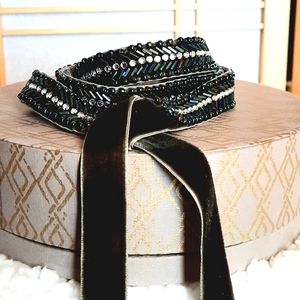 Irridescent Beaded Velvet Tie Belt J. Crew
